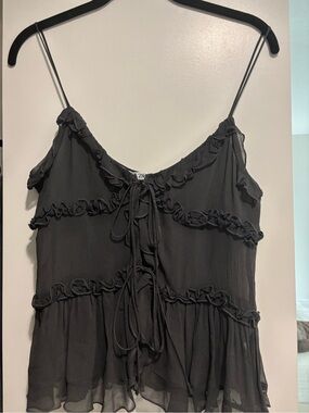 Zara Black Ruffle Tie-Front Cami Top